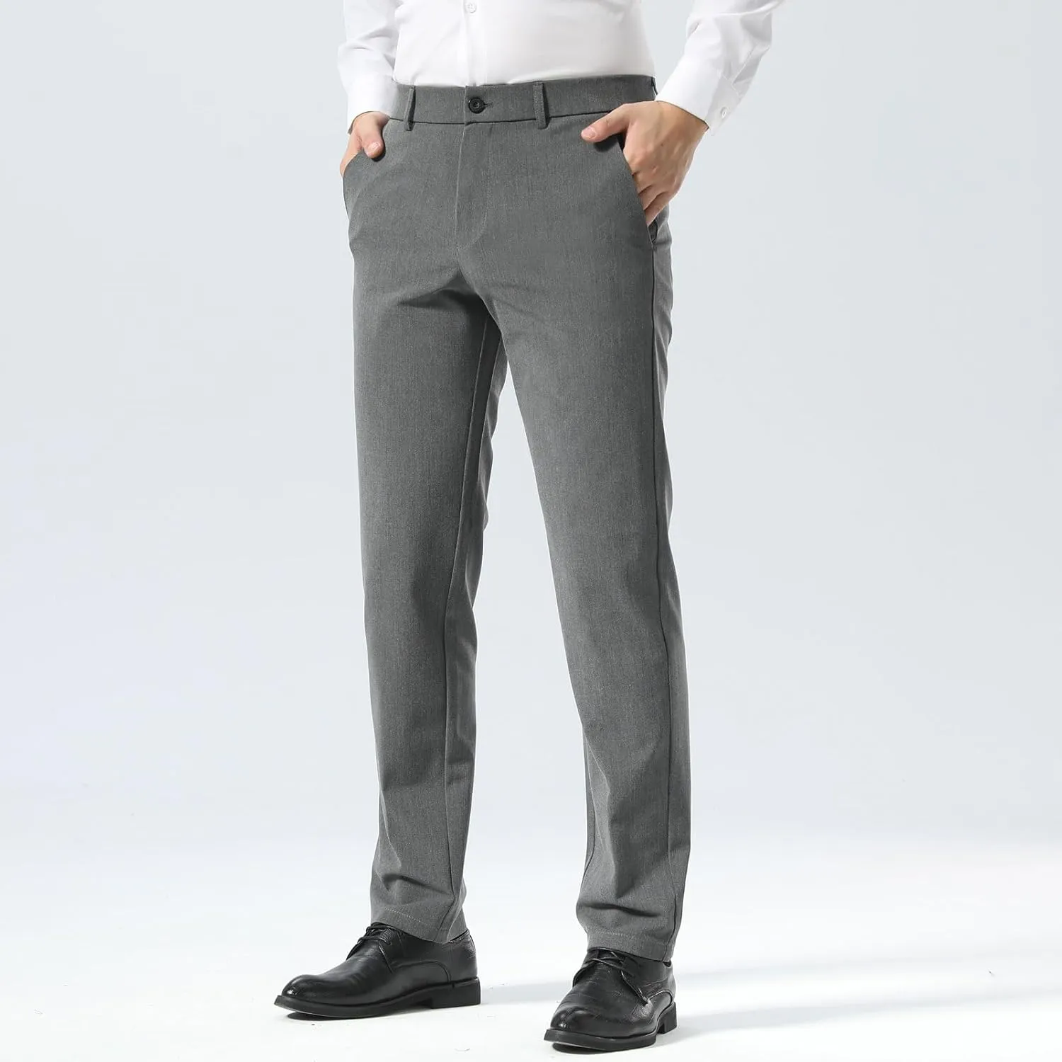 Plaid&Plain Men’s Slim Fit Dress Pants Stretch Dress Pants