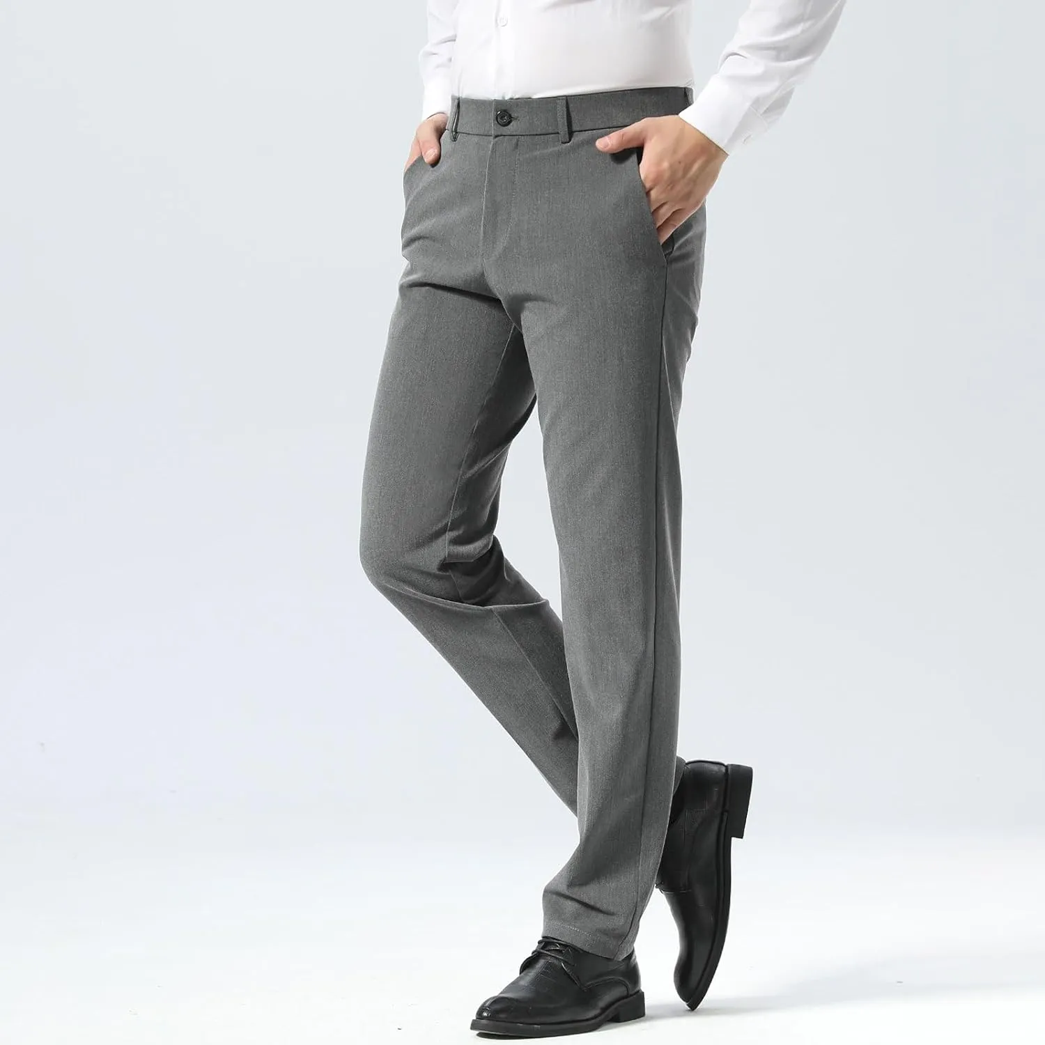 Plaid&Plain Men’s Slim Fit Dress Pants Stretch Dress Pants