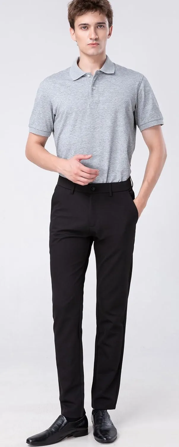 Plaid&Plain Men’s Slim Fit Dress Pants Stretch Dress Pants