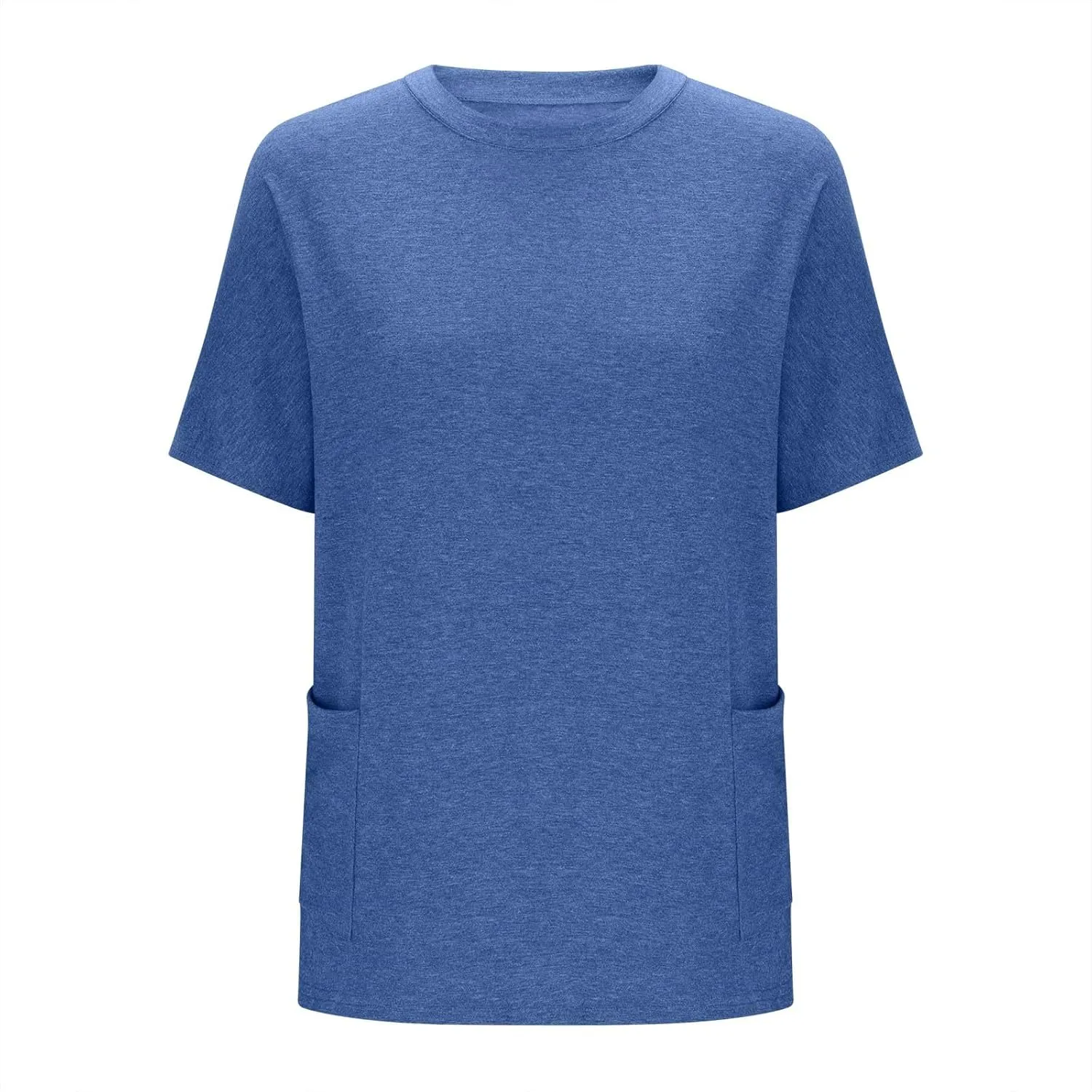 Plus Size Plain Tunic Tops for Women Summer Short Sleeve Crewneck Oversized T Shirt Fashion Comfy Casual Blouse with Pockets