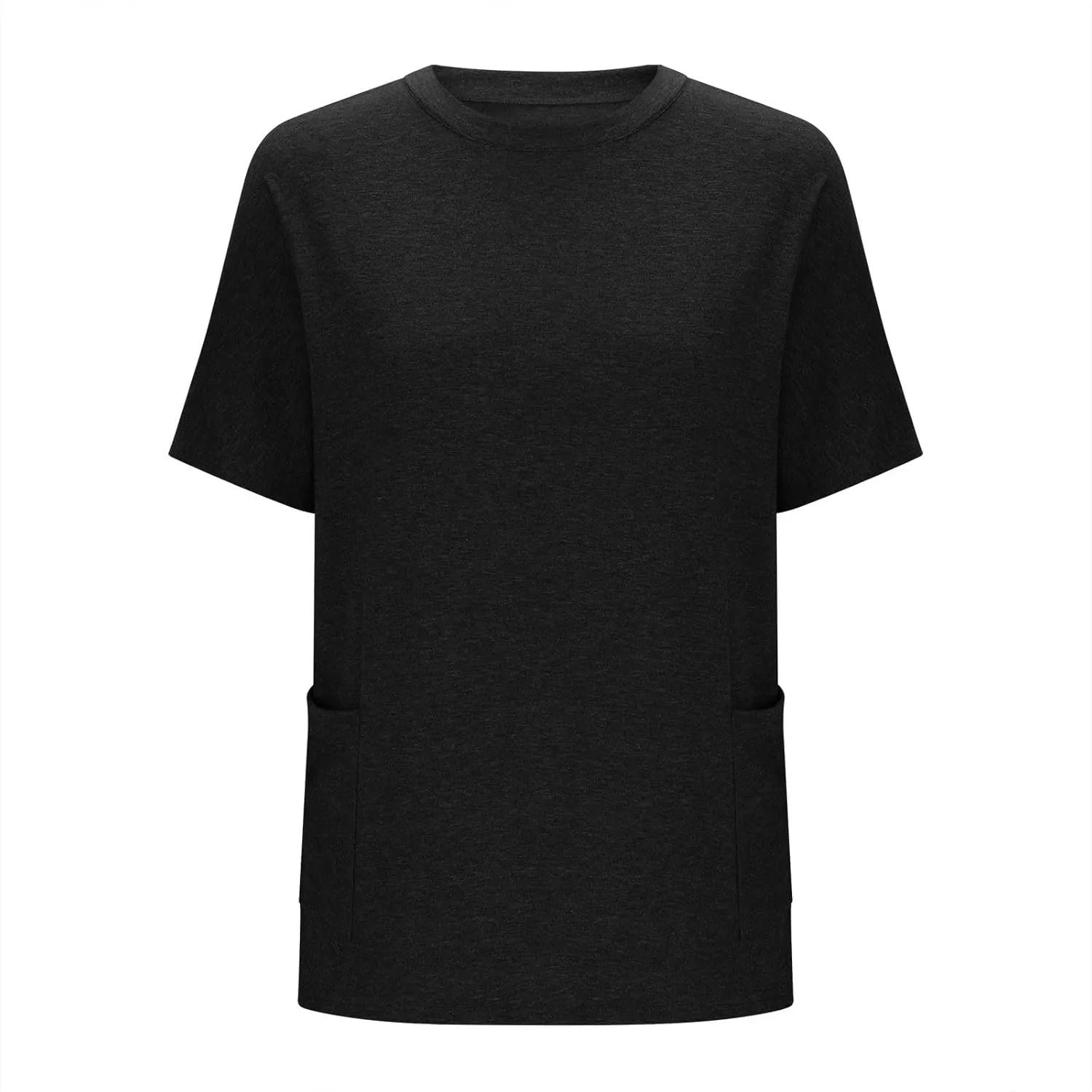Plus Size Plain Tunic Tops for Women Summer Short Sleeve Crewneck Oversized T Shirt Fashion Comfy Casual Blouse with Pockets