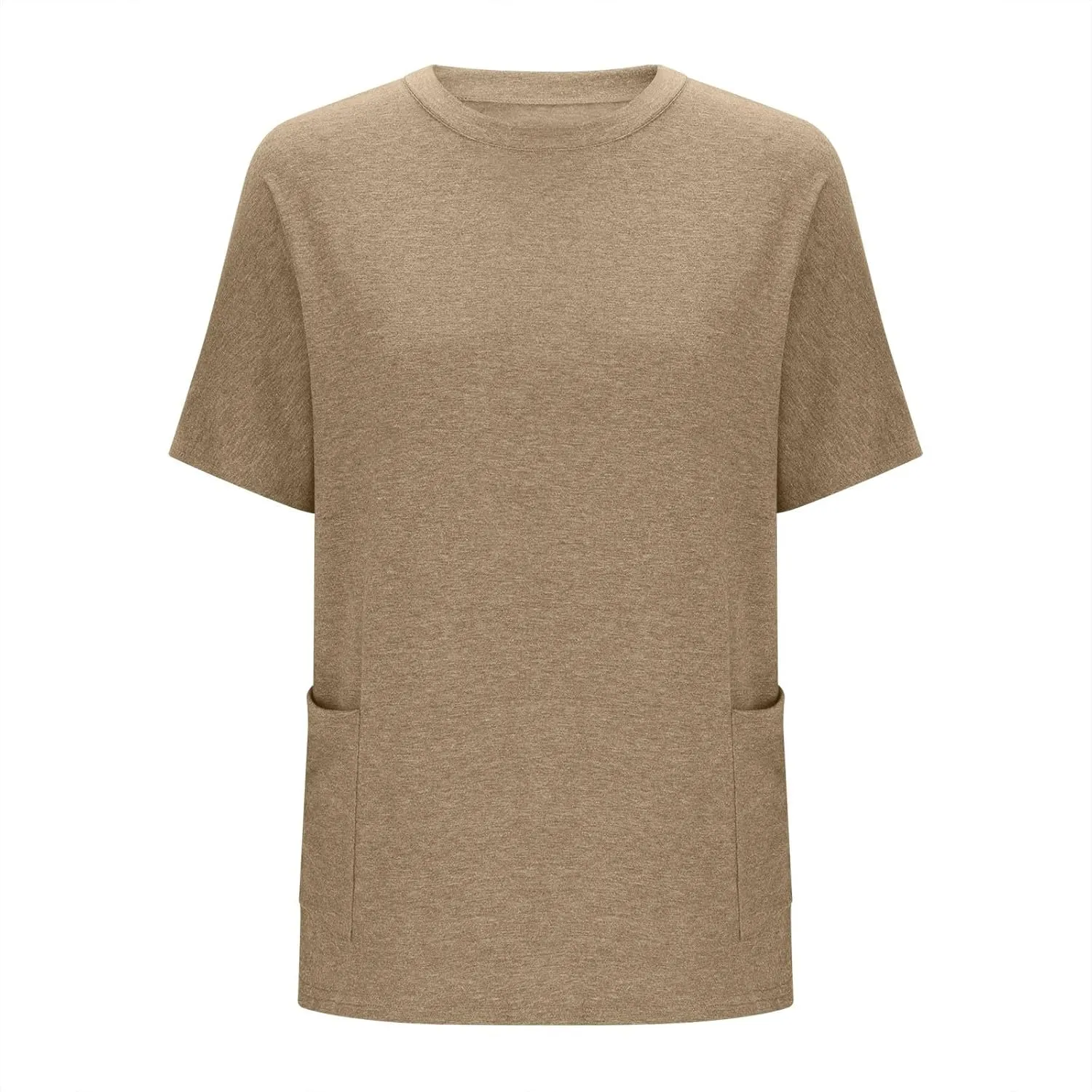 Plus Size Plain Tunic Tops for Women Summer Short Sleeve Crewneck Oversized T Shirt Fashion Comfy Casual Blouse with Pockets