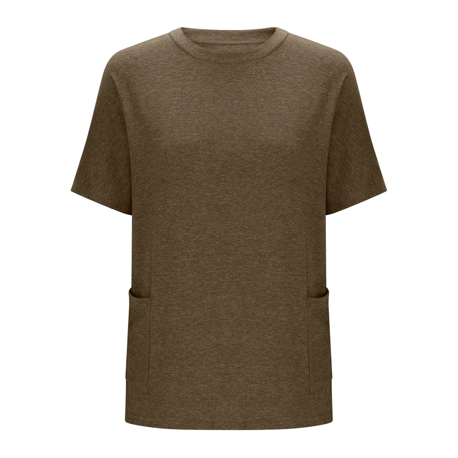 Plus Size Plain Tunic Tops for Women Summer Short Sleeve Crewneck Oversized T Shirt Fashion Comfy Casual Blouse with Pockets