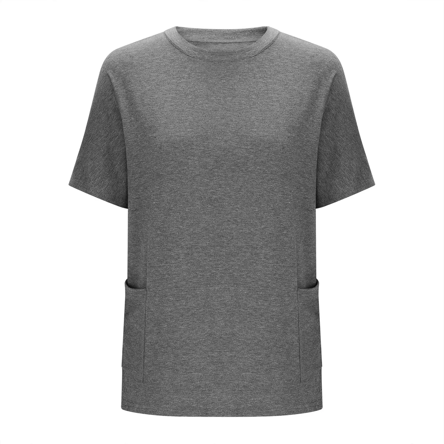 Plus Size Plain Tunic Tops for Women Summer Short Sleeve Crewneck Oversized T Shirt Fashion Comfy Casual Blouse with Pockets