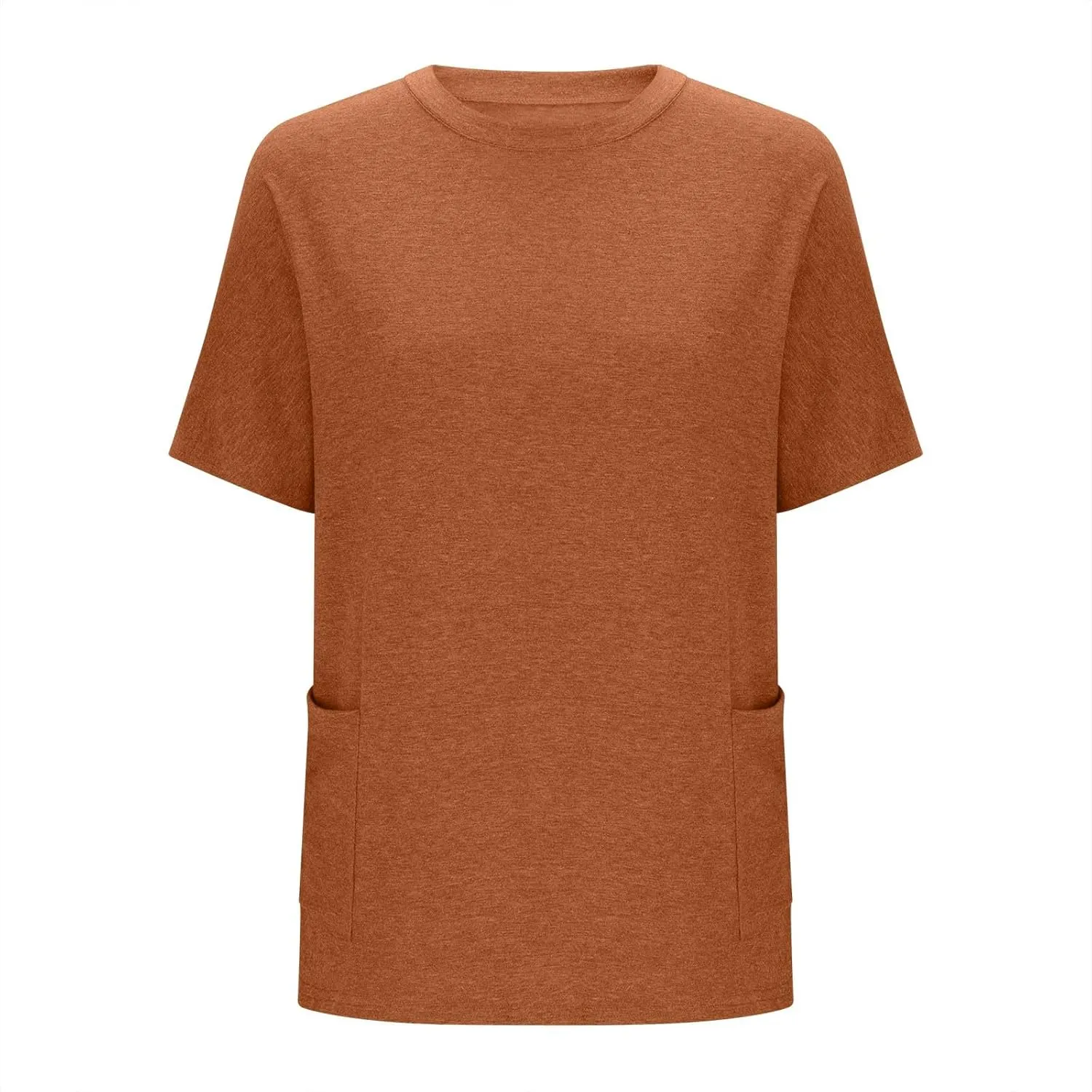 Plus Size Plain Tunic Tops for Women Summer Short Sleeve Crewneck Oversized T Shirt Fashion Comfy Casual Blouse with Pockets