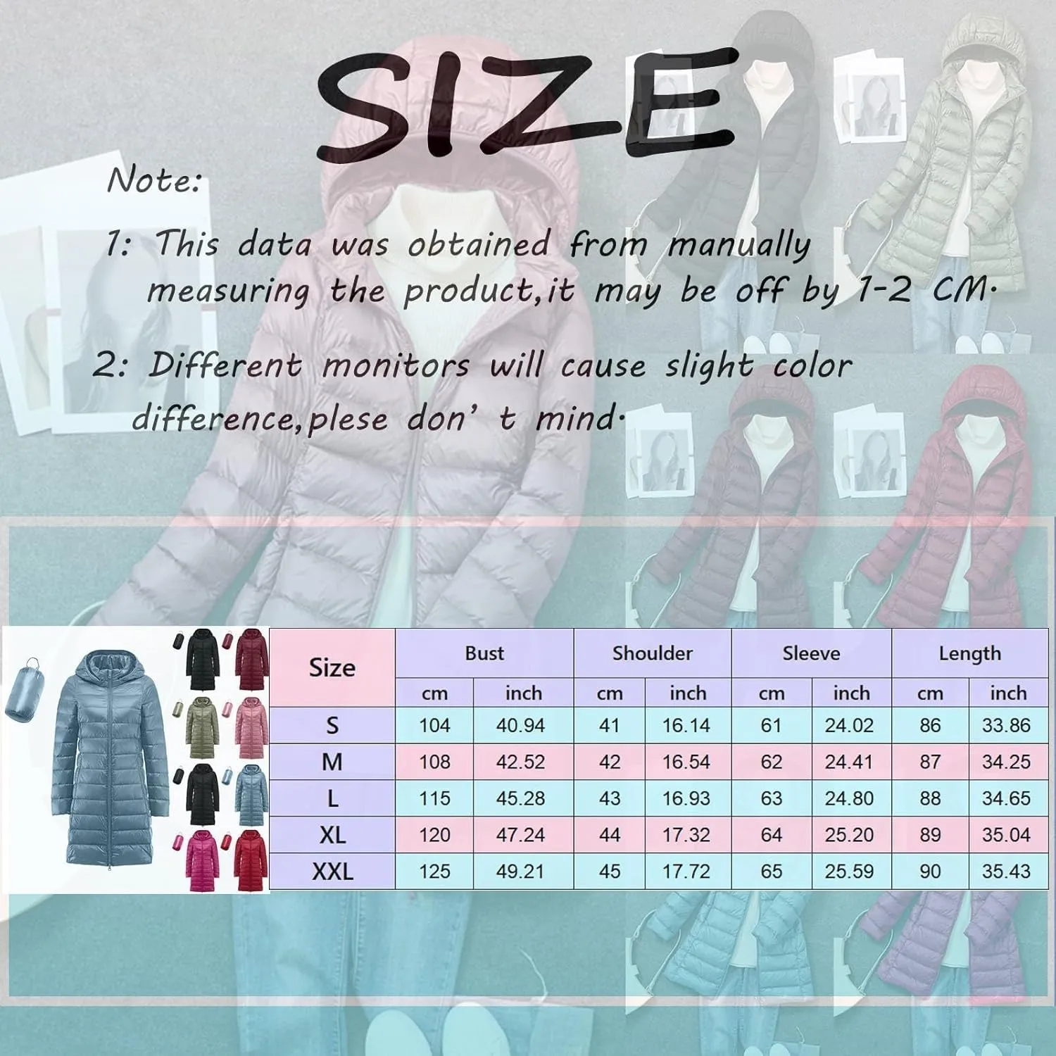 Plus Size Women Packable Down Quilted Jacket Lightweight Puffer Coat Long Warm Solid Waterproof Windproof Jackets with Hood