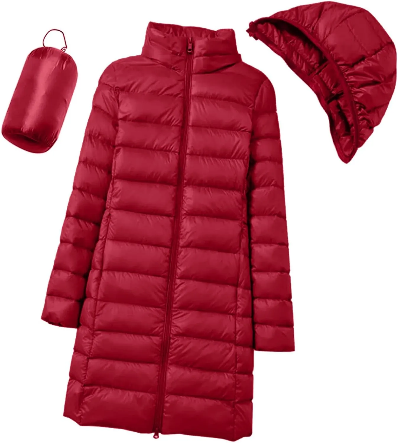 Plus Size Women Packable Down Quilted Jacket Lightweight Puffer Coat Long Warm Solid Waterproof Windproof Jackets with Hood