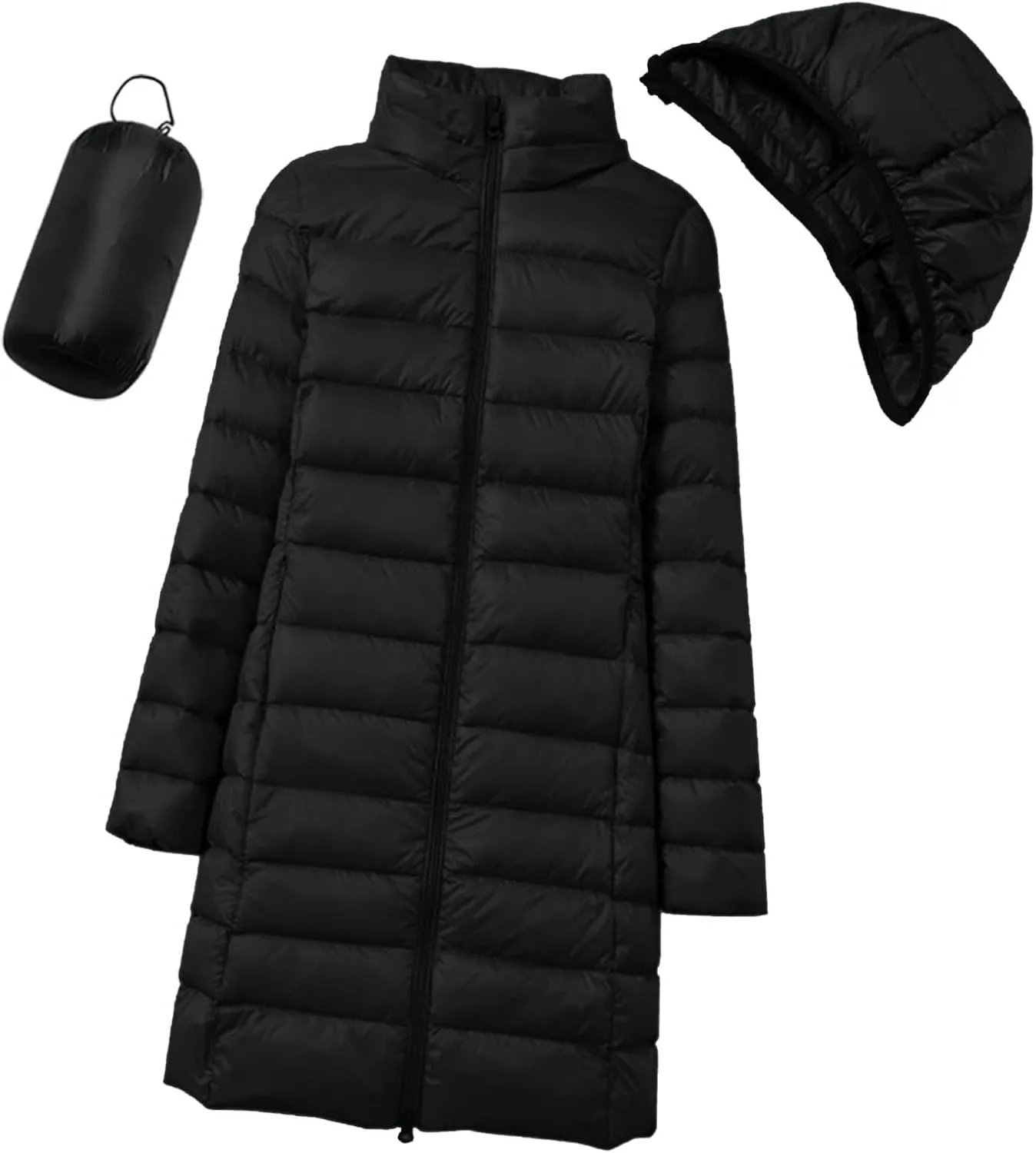 Plus Size Women Packable Down Quilted Jacket Lightweight Puffer Coat Long Warm Solid Waterproof Windproof Jackets with Hood