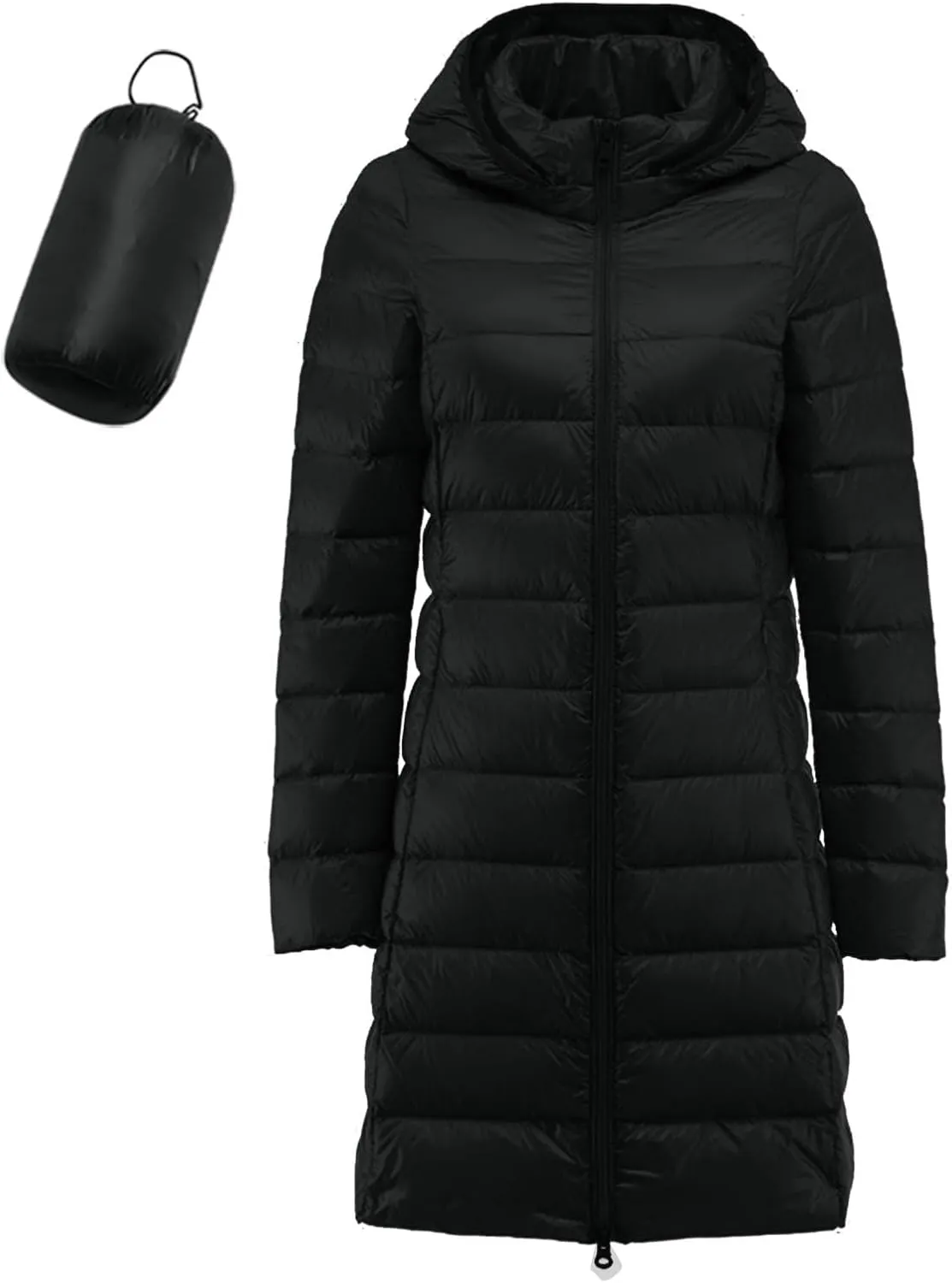 Plus Size Women Packable Down Quilted Jacket Lightweight Puffer Coat Long Warm Solid Waterproof Windproof Jackets with Hood