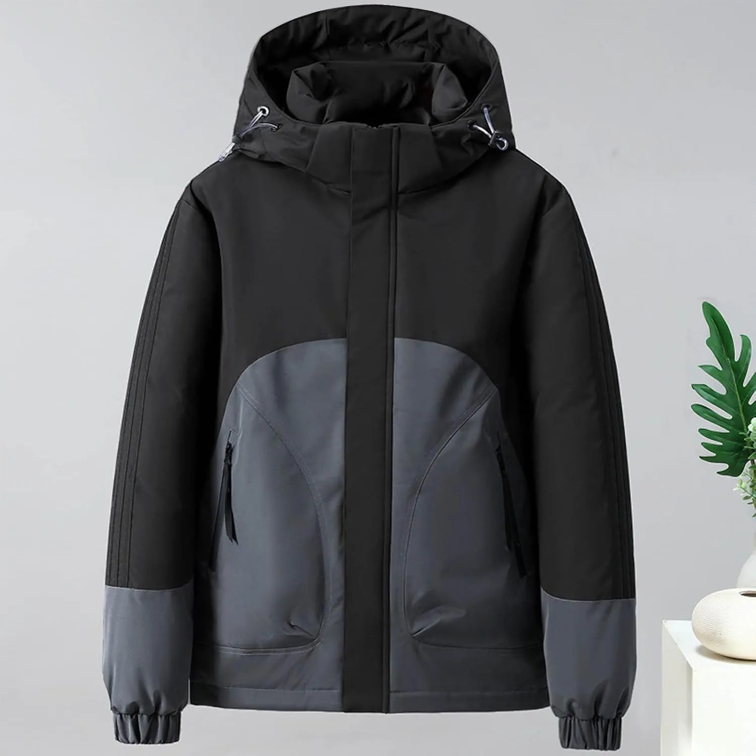 Puffer Jacket Men Thick Down Jacket Warm Winter Hooded Coat Zip up Padded Coat Quilted Insulated Jacket Thermal Outwear