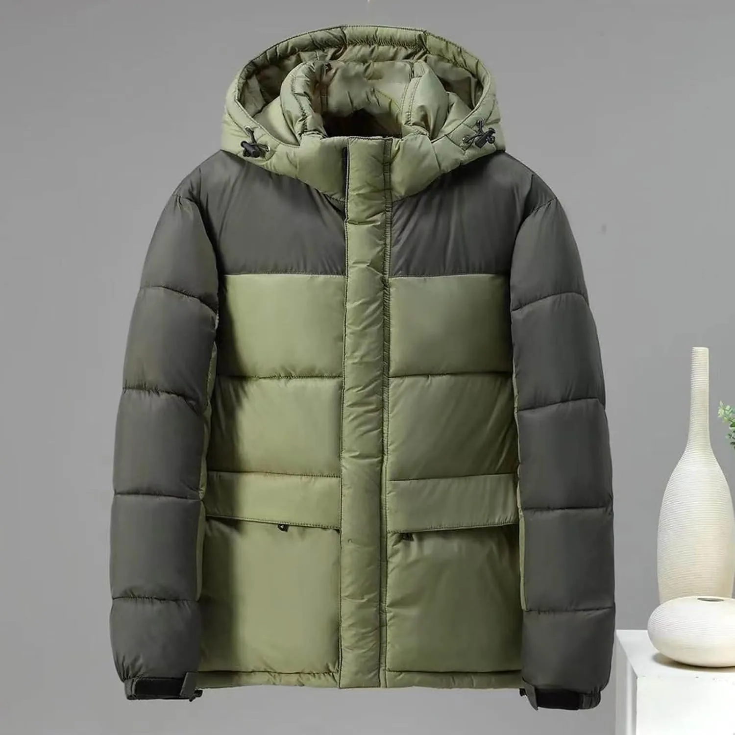 Puffer Jacket Men Thick Down Jacket Warm Winter Hooded Coat Zip up Padded Coat Quilted Insulated Jacket Thermal Outwear