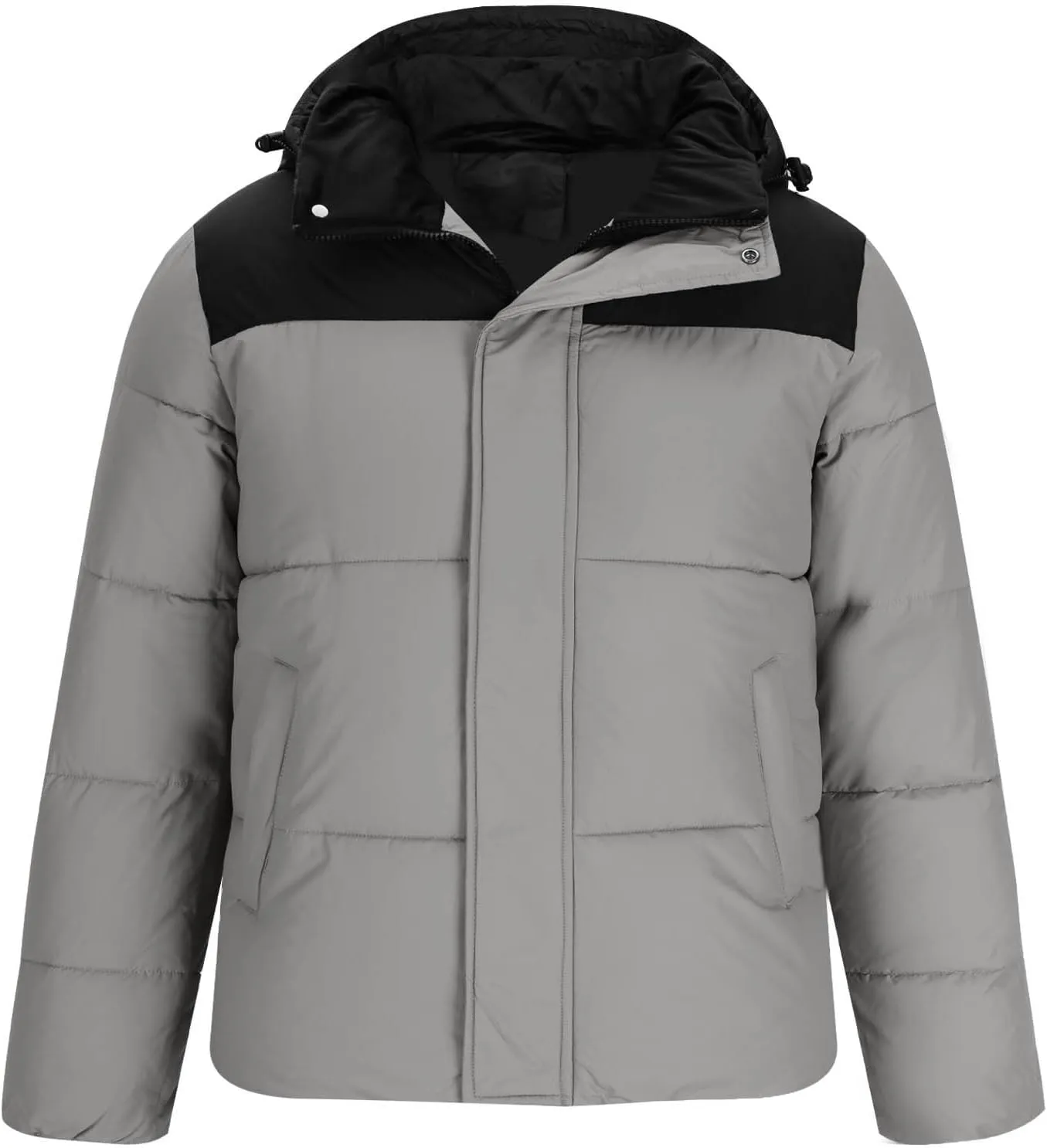 Puffer Jacket Men Zip up Padded Coat Hooded Down Jacket Warm Winter Coat Quilted Insulated Jacket Thermal Outwear
