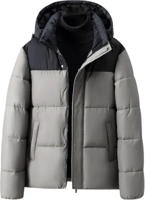 Puffer Jacket Men Zip up Padded Coat Hooded Down Jacket Warm Winter Coat Quilted Insulated Jacket Thermal Outwear
