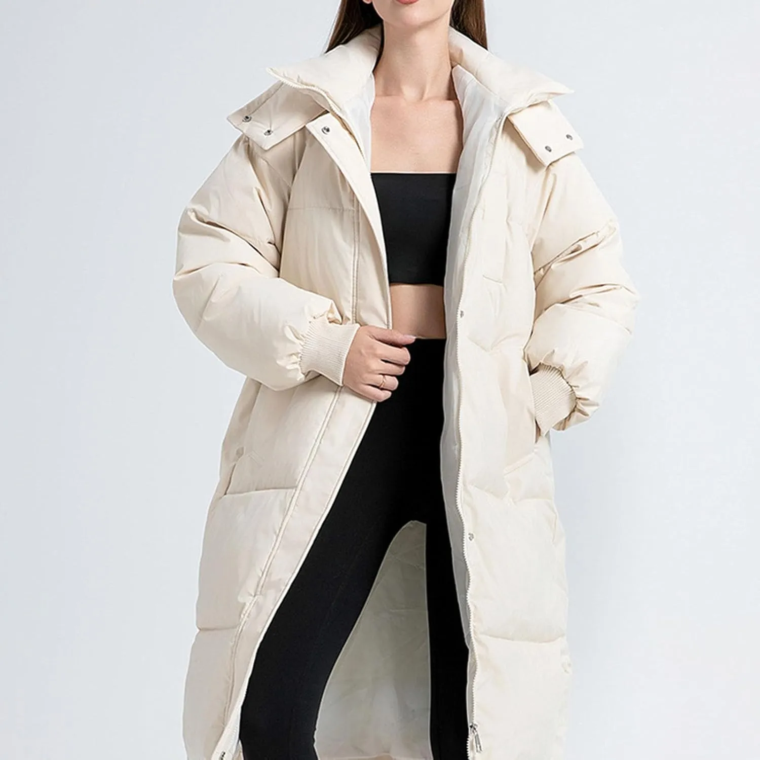 Quilted Jackets for Women Oversized Fleece Lined Down Jacket Plain Zip Up Parka Stylish Trending Now Hoodie Coats