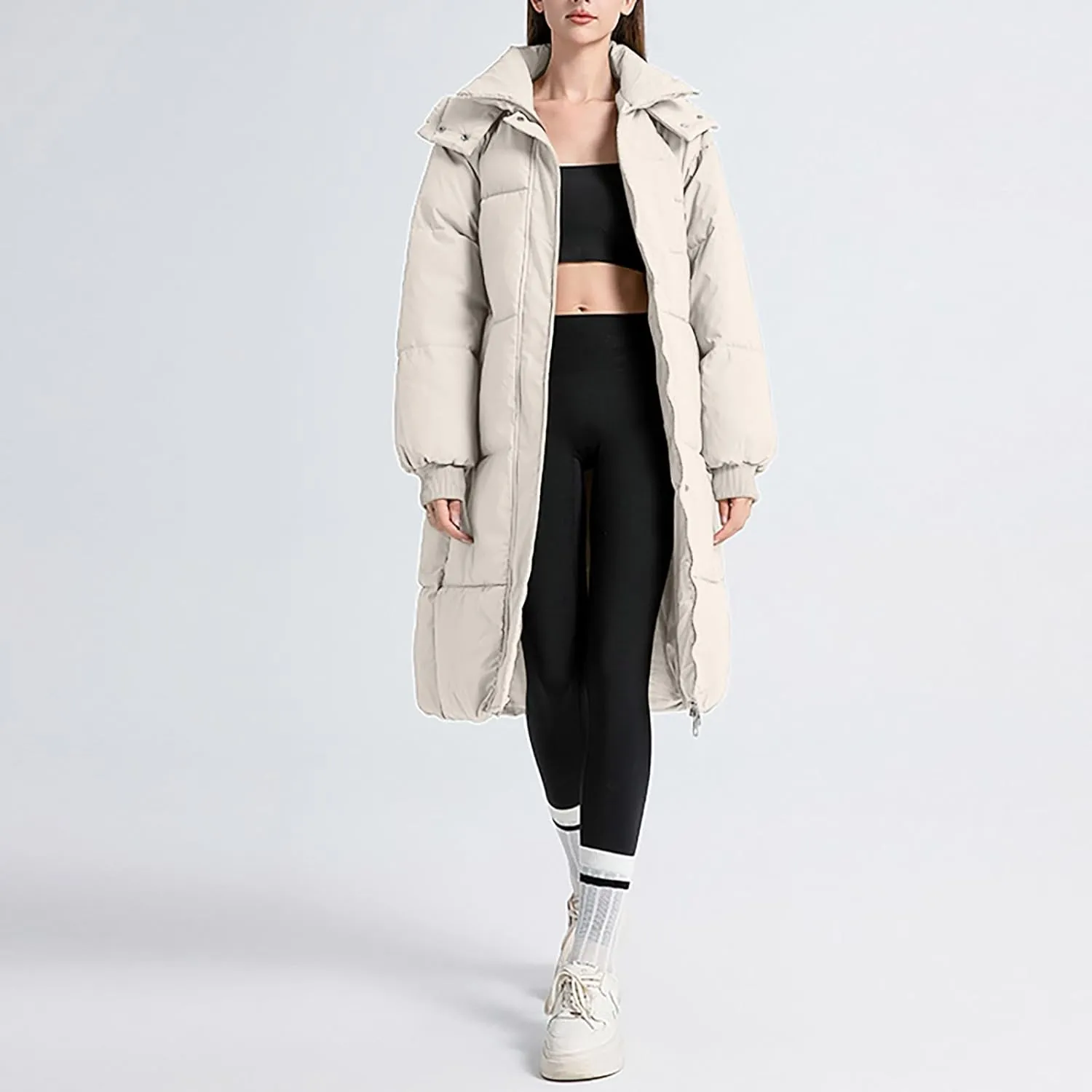 Quilted Jackets for Women Oversized Fleece Lined Down Jacket Plain Zip Up Parka Stylish Trending Now Hoodie Coats