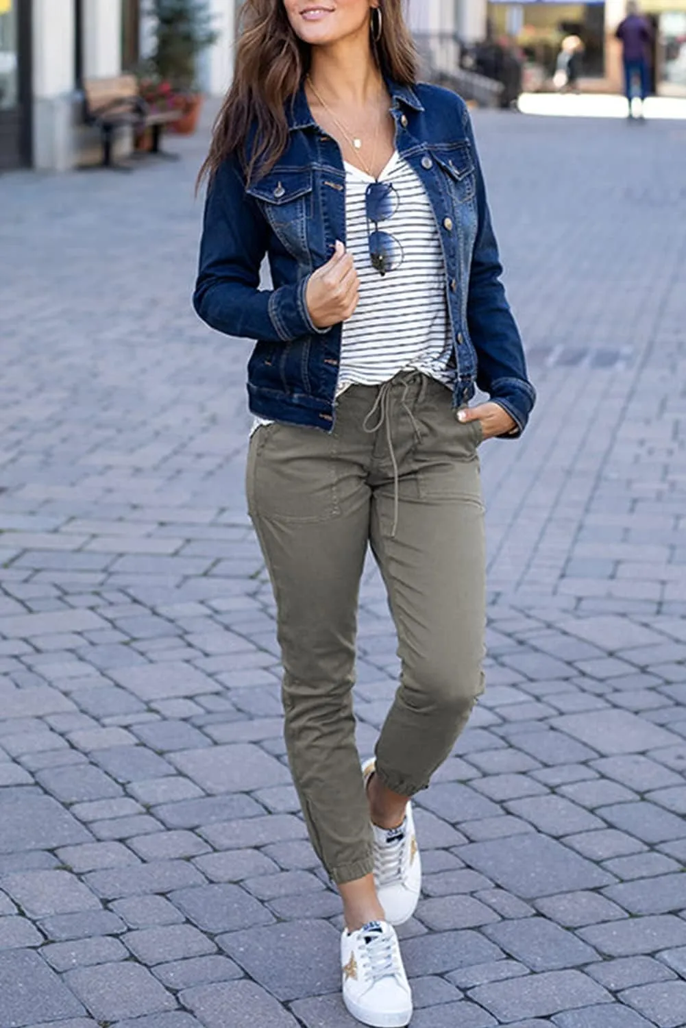 SELINK Pants for Women Casual Solid High Waist Pants Daily Trousers