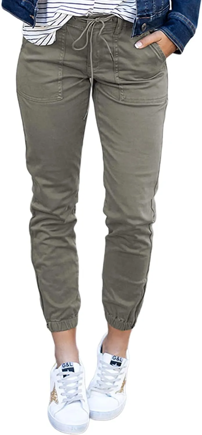 SELINK Pants for Women Casual Solid High Waist Pants Daily Trousers