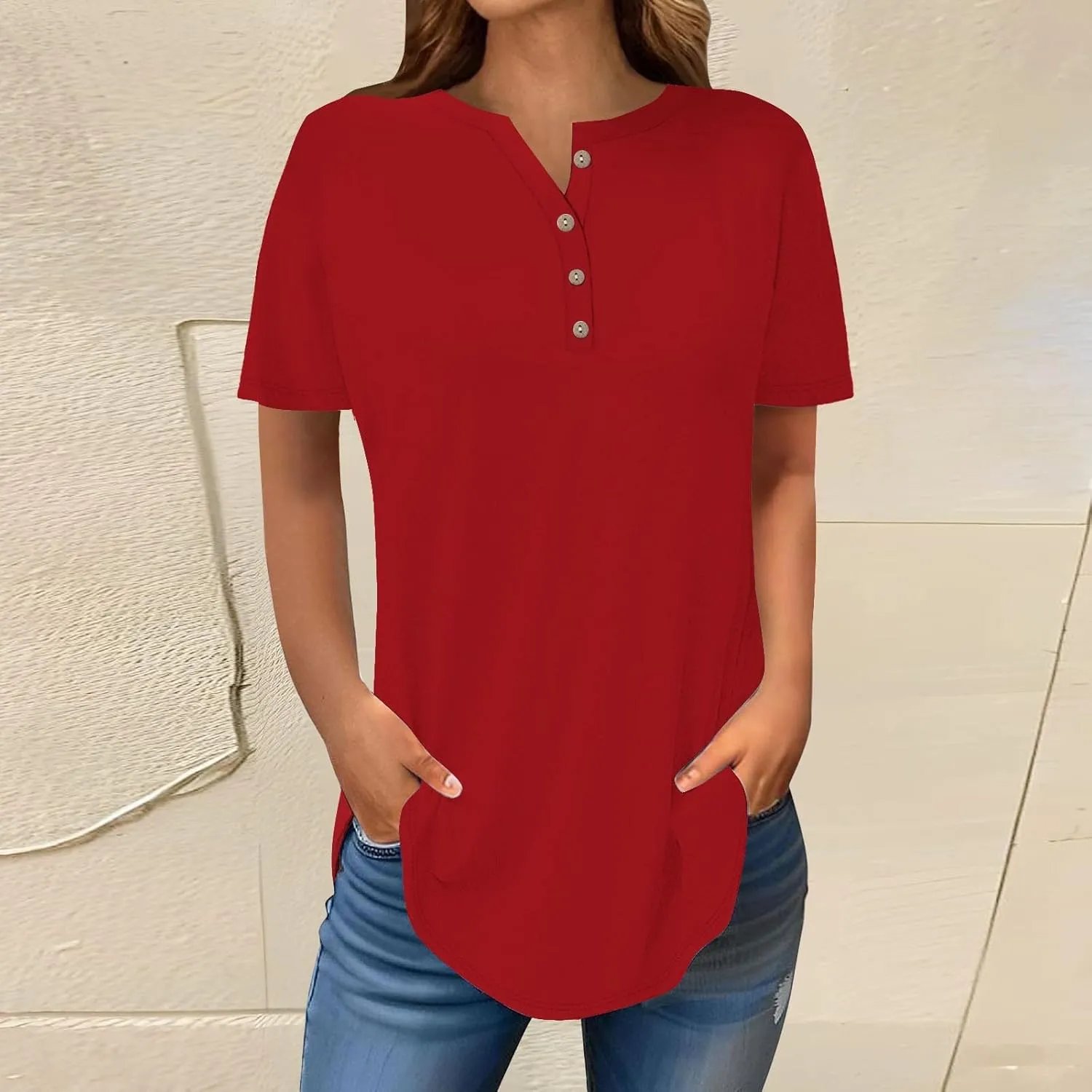 SHAOBGE Summer Tops for Women 2025 Vacation Trendy V Neck Boho Short Sleeve Shirts Casual Loose Comfy Tunics