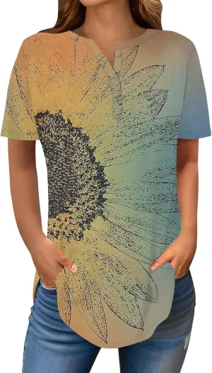 SHAOBGE Summer Tops for Women 2025 Vacation Trendy V Neck Boho Short Sleeve Shirts Casual Loose Comfy Tunics