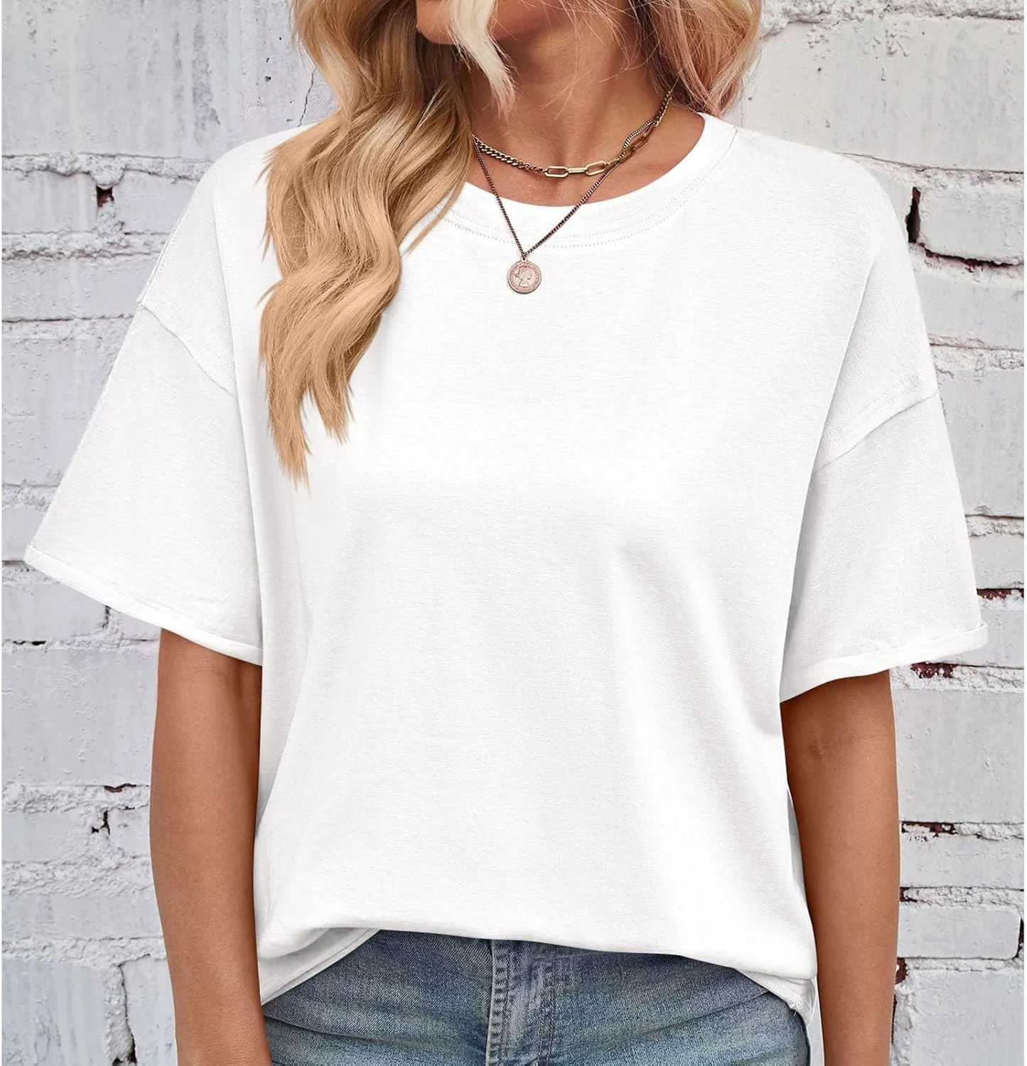 Short Sleeve Shirts for Women Loose Fit Cotton Casual Tops Oversized Reverse Seam Y2k Shirts Cozy Crewneck Basic Tees