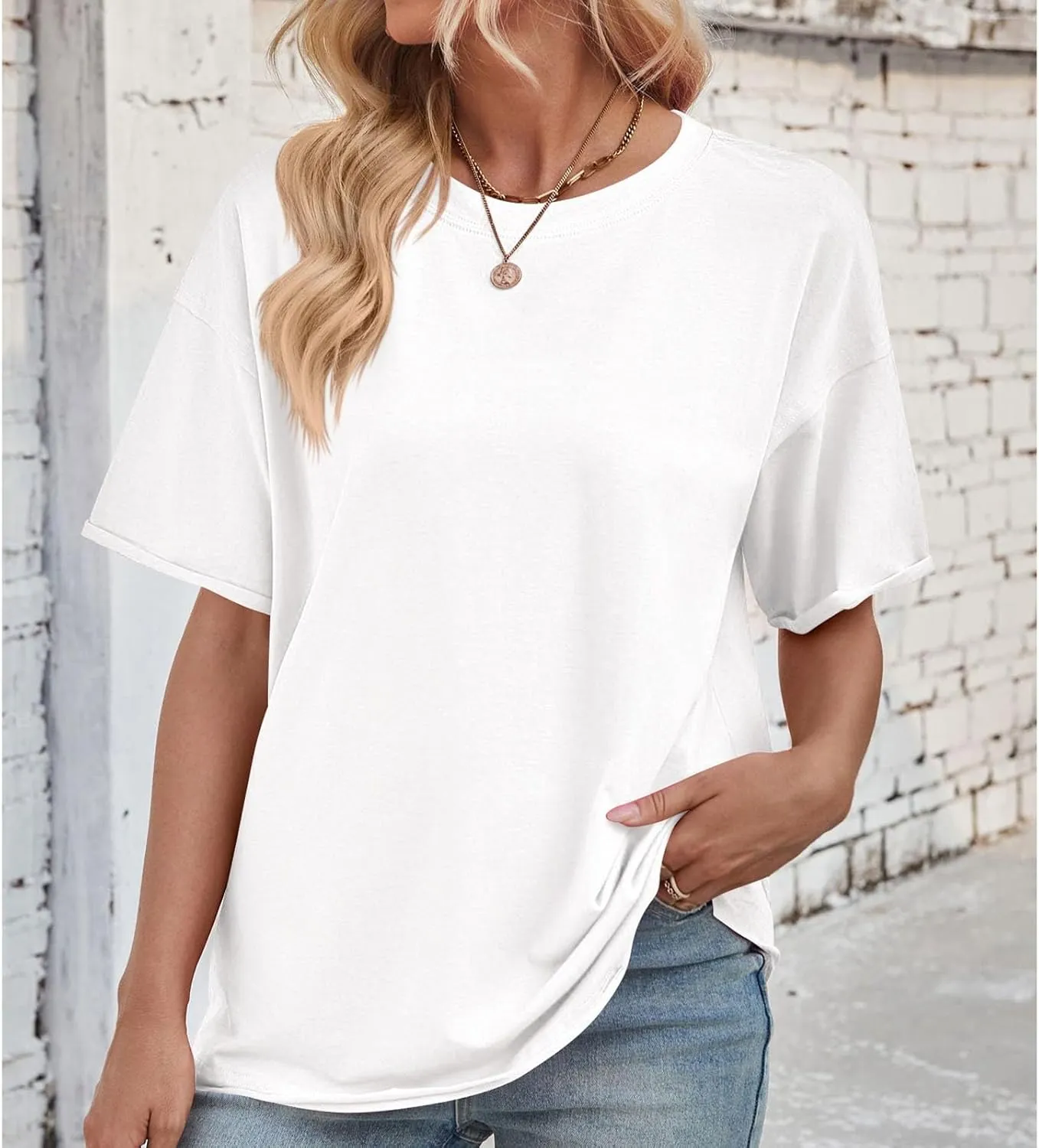 Short Sleeve Shirts for Women Loose Fit Cotton Casual Tops Oversized Reverse Seam Y2k Shirts Cozy Crewneck Basic Tees