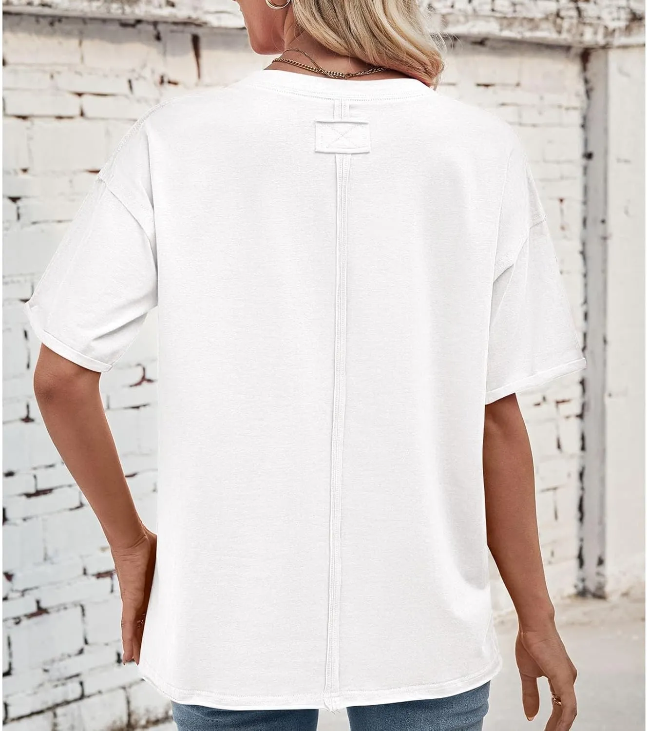 Short Sleeve Shirts for Women Loose Fit Cotton Casual Tops Oversized Reverse Seam Y2k Shirts Cozy Crewneck Basic Tees