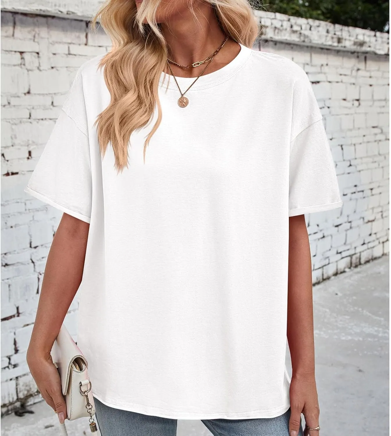 Short Sleeve Shirts for Women Loose Fit Cotton Casual Tops Oversized Reverse Seam Y2k Shirts Cozy Crewneck Basic Tees