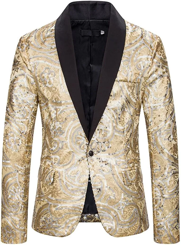 Silver Sequins Suits Blazer Men Slim Fit Shawl Collar Suit Jacket Men Blazer