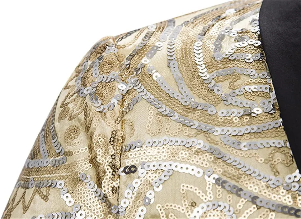 Silver Sequins Suits Blazer Men Slim Fit Shawl Collar Suit Jacket Men Blazer