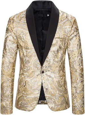 Silver Sequins Suits Blazer Men Slim Fit Shawl Collar Suit Jacket Men Blazer