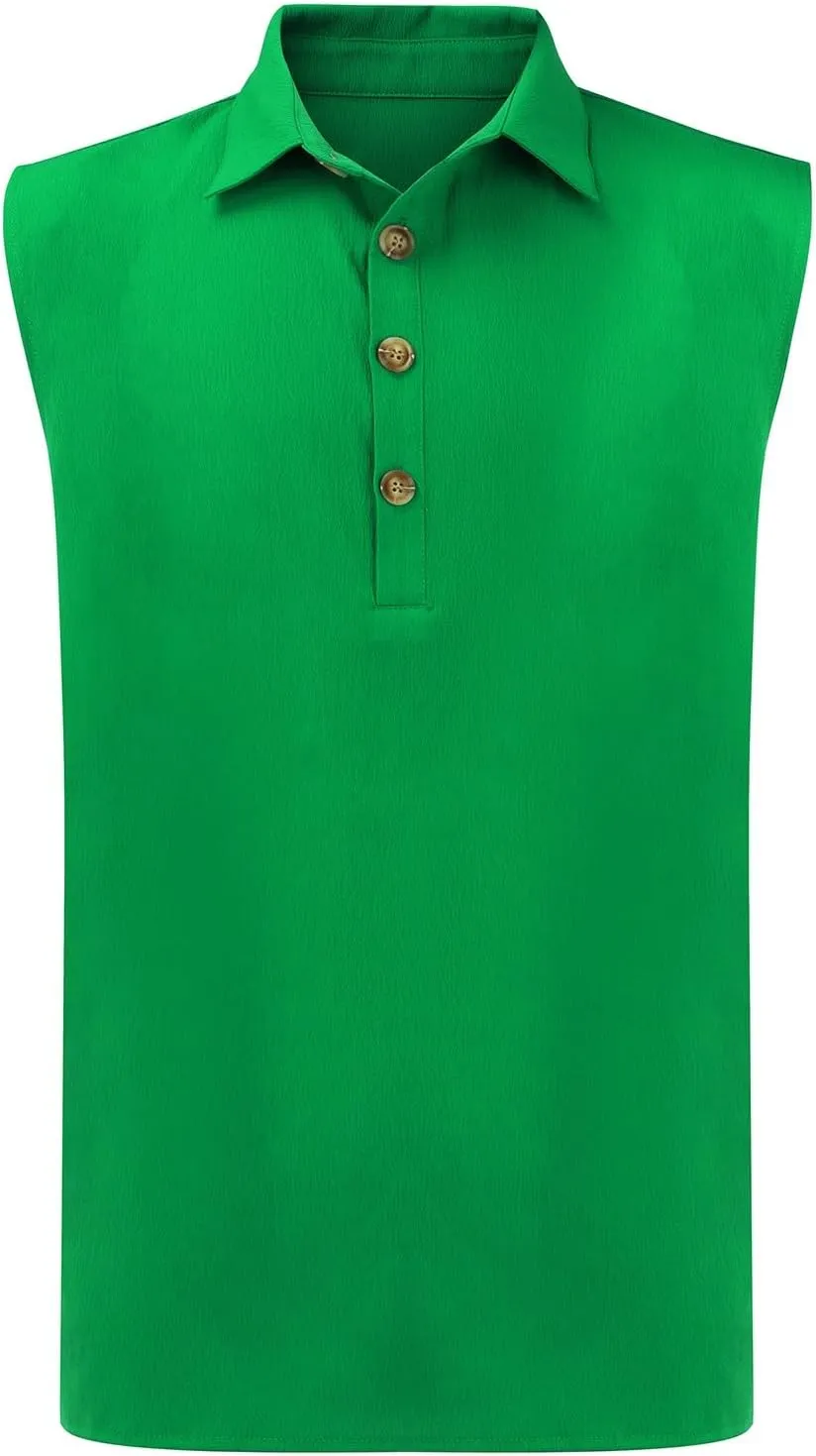 Sleeveless Beach Shirts for Men Stylish Button Up Tank Tops Summer Casual Lapel Collared Big and Tall Lapel Vest Shirt