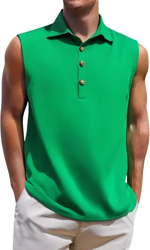 Sleeveless Beach Shirts for Men Stylish Button Up Tank Tops Summer Casual Lapel Collared Big and Tall Lapel Vest Shirt
