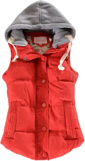 Smoneyful Puffer Vest Women with Hood Sleeveless Quilted Removable Hooded Winter Puffer Vest Thicked Warm Coats Down Jackets