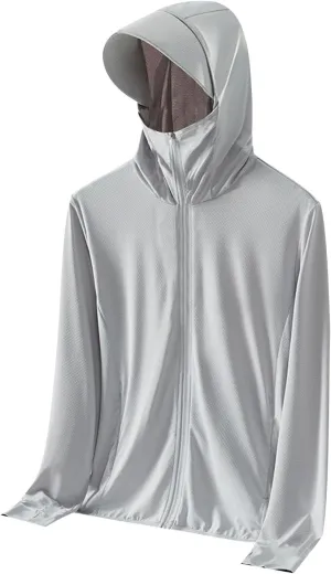 Sun Shirts for Men Hooded UPF 50  Long Sleeve Fishing Shirt with Mask UV Neck Gaiter Full Zip up Hoodie with Pockets