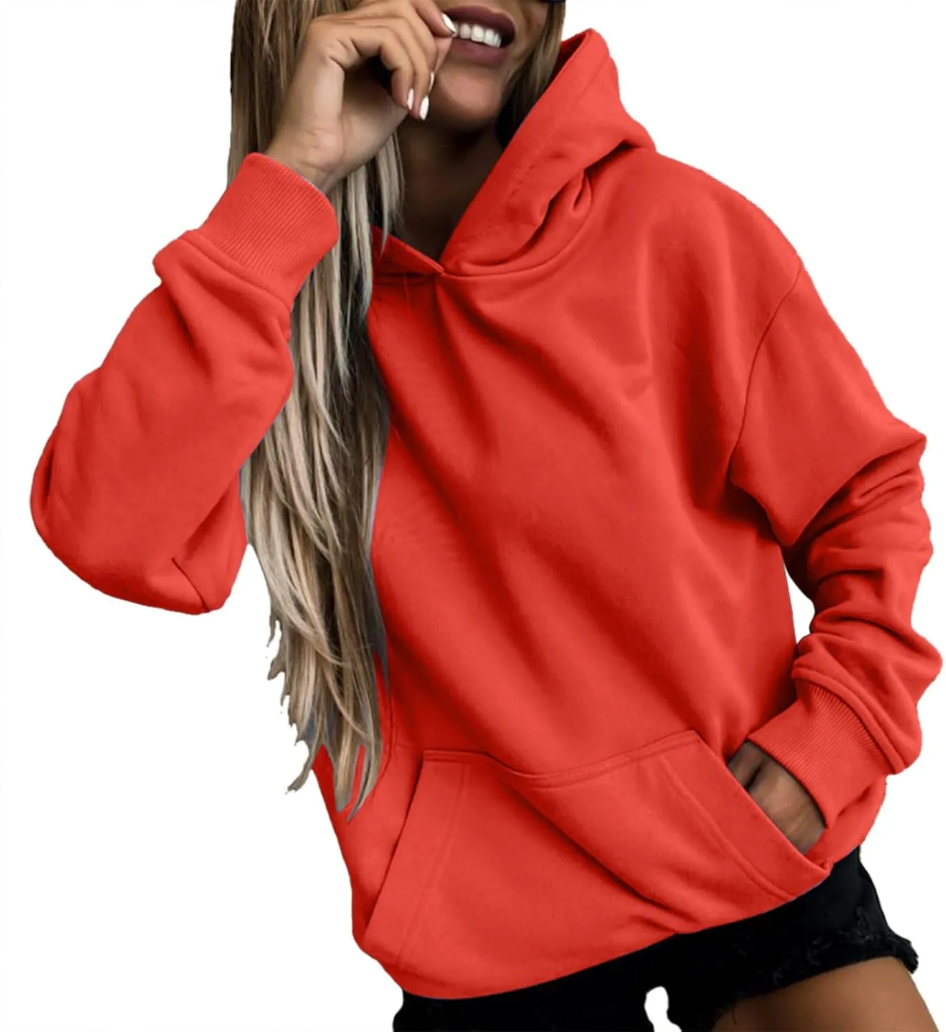 Sweatshirt for Women Trendy Oversized Long Sleeve Solid Color Hoodies Drawstring Drop Shoulder Plus Size Casual Hoodie