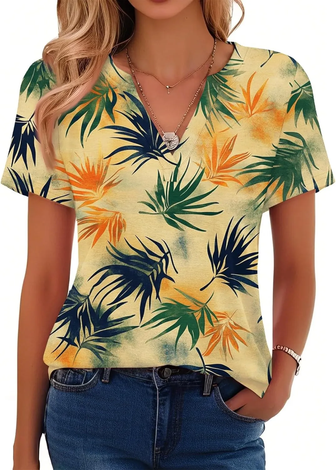 T-Shirts Women's Summer Striped Short-Sleeved V-Neck Shirt Business Casual Loose T-Shirt Trend Fashion Clothing top