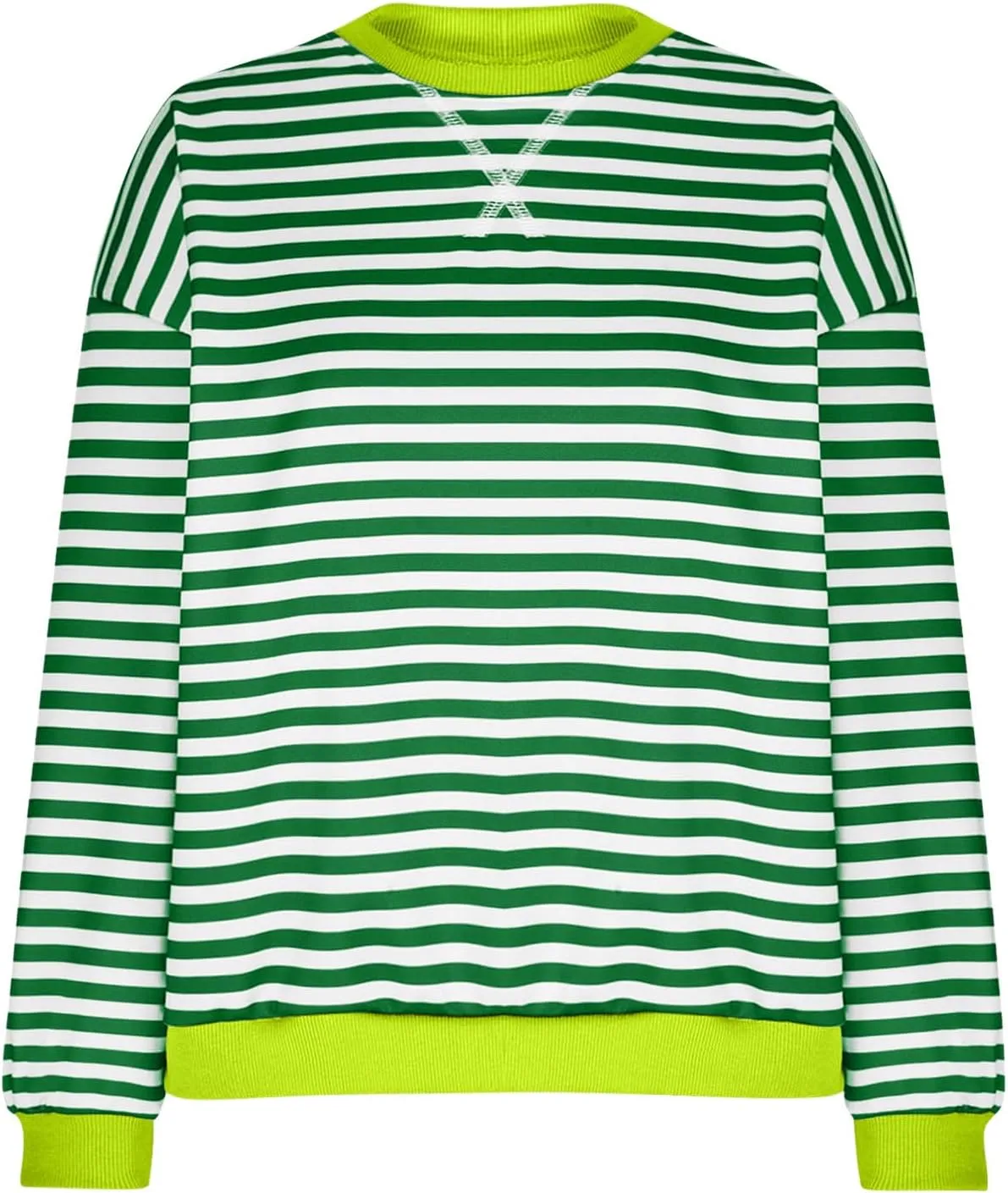 TANGNADE Womens Oversized Striped Blouse Color Block Long Sleeve Shirt Crewneck Pullover Striped Outfits Casual Clothes