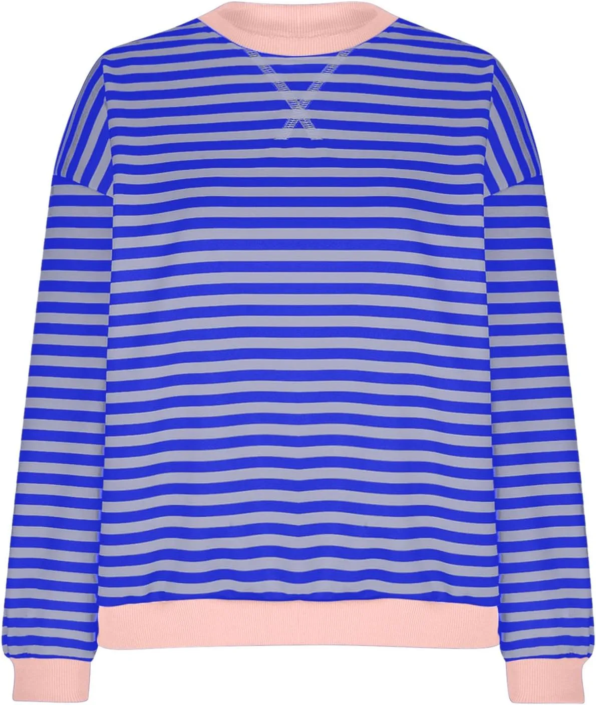 TANGNADE Womens Oversized Striped Blouse Color Block Long Sleeve Shirt Crewneck Pullover Striped Outfits Casual Clothes