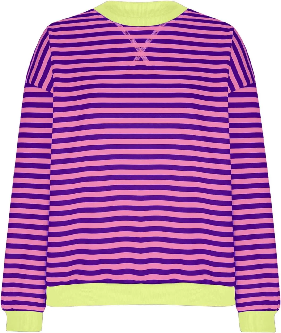 TANGNADE Womens Oversized Striped Blouse Color Block Long Sleeve Shirt Crewneck Pullover Striped Outfits Casual Clothes