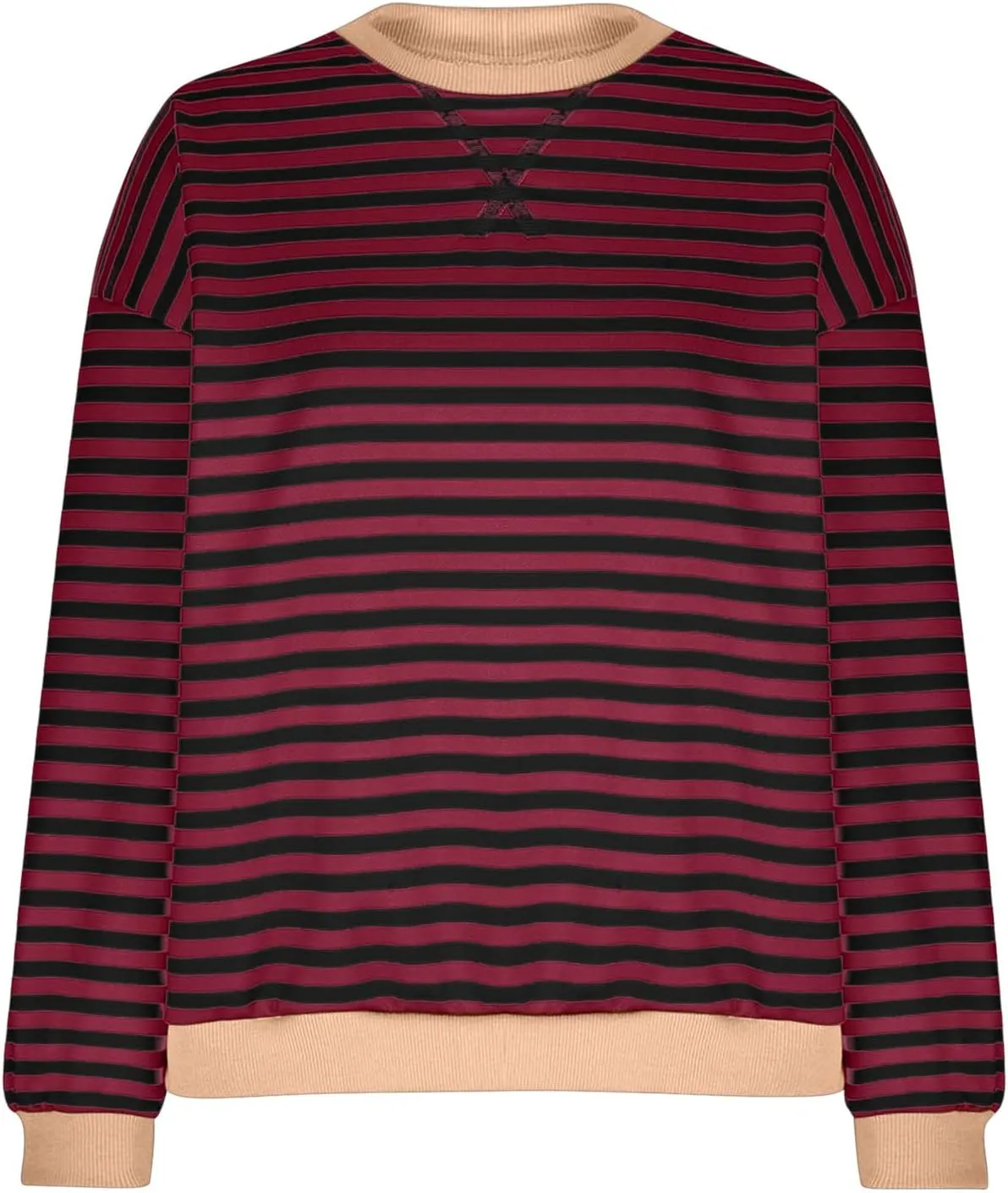 TANGNADE Womens Oversized Striped Blouse Color Block Long Sleeve Shirt Crewneck Pullover Striped Outfits Casual Clothes