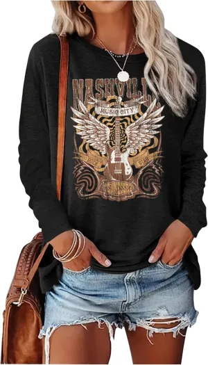 Tennessee Whiskey Shirt Cowgirls Western Graphic Tshirt Women Nashville Long Sleeve Tees Country Concert Top