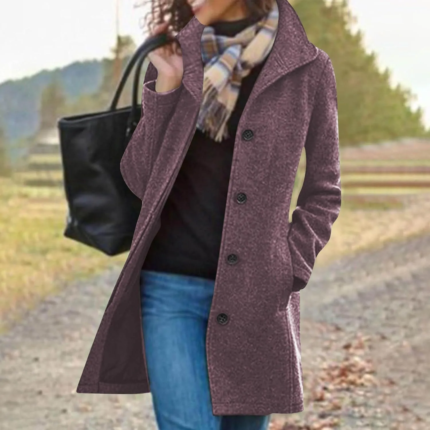 Trench Coat for Women 2024 Long Wool Coat Single Breasted Pea Coat Casual Lapel Coat Thicken Winter Coat Jacket