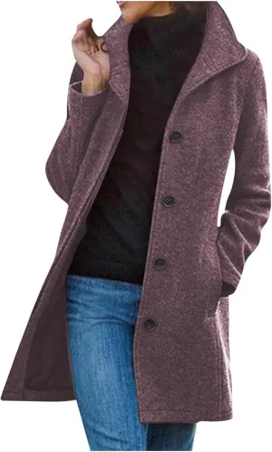Trench Coat for Women 2024 Long Wool Coat Single Breasted Pea Coat Casual Lapel Coat Thicken Winter Coat Jacket
