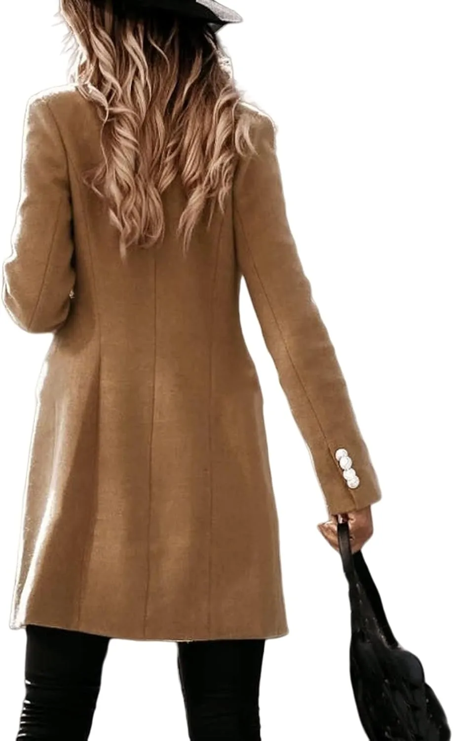 Trench Coat Women Long Wool Double Breasted Blazer Fall Winter Notch Lapel Jacket Business Casual Mid-Long Peacoat