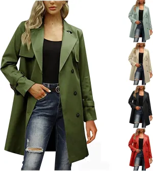 Trench Coat Women,2024 Classic Lapel Double Breasted Overcoat With Belted Elegant Trendy Mid-Length Fall Windbreaker