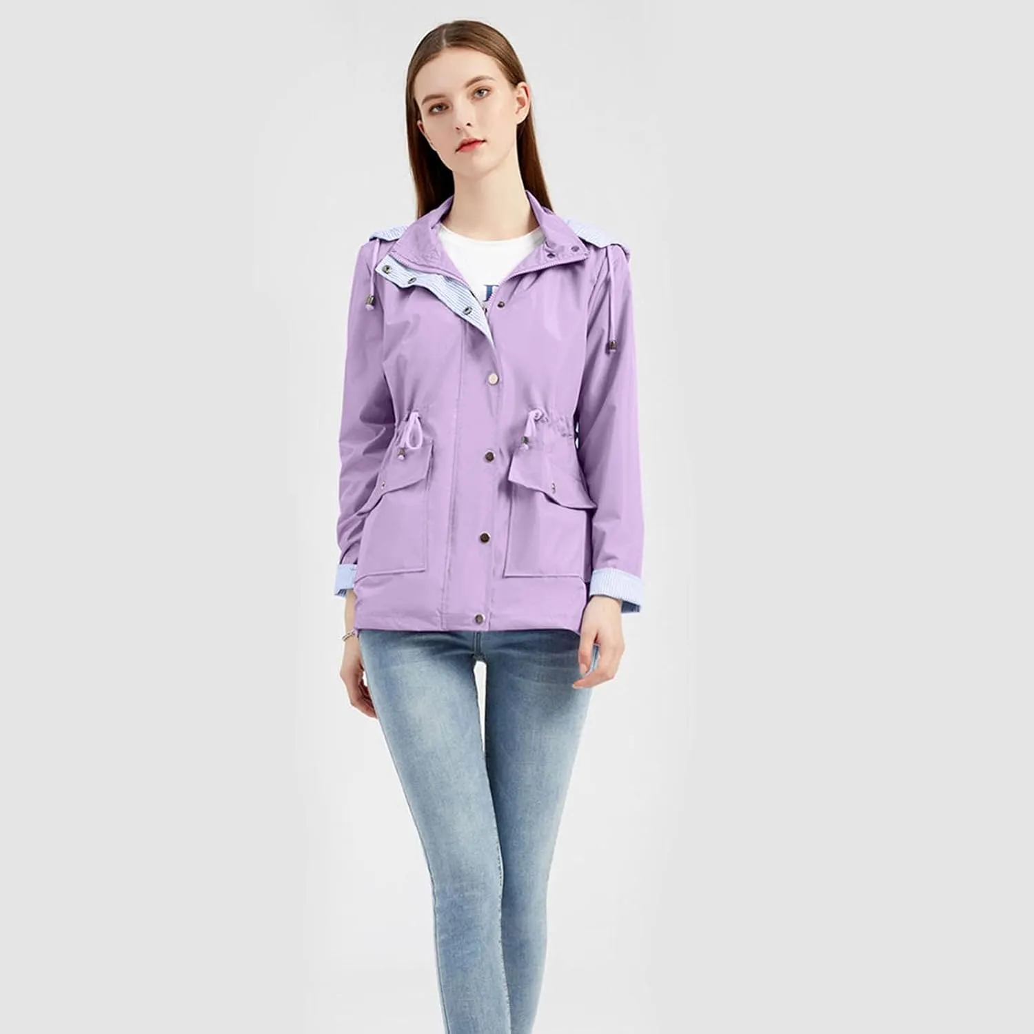 Trench Coats For Women Outdoor Trench Raincoat With Hood Lightweight Plus Size For Girls Lightweight Trench Coat