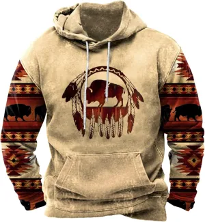 Tribal Aztec Hoodies for Men Oversized Vintage Ethnic Printed Graphic Unique Hoodies Climbing Tunics Outdoor Climbing