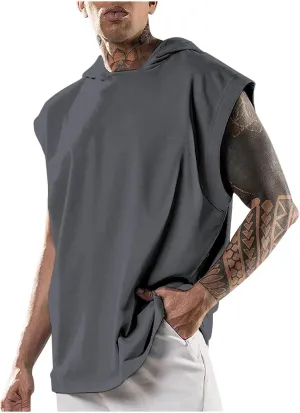 Uillui Mens Workout Tank Tops with Hood Bodybuilding Muscle Cut T-Shirts Fitness Training Tee Sleeveless Athletic Gym Hoodie