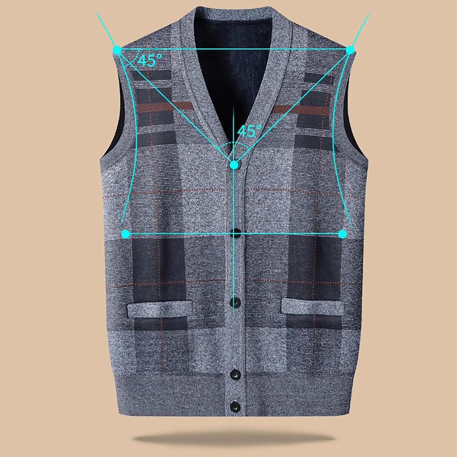 V Neck Plaid Sweater Vests for Men Classic Sleeveless Cardigan Vest Knitwear Button Up Autumn Winter Warm Tank Tops