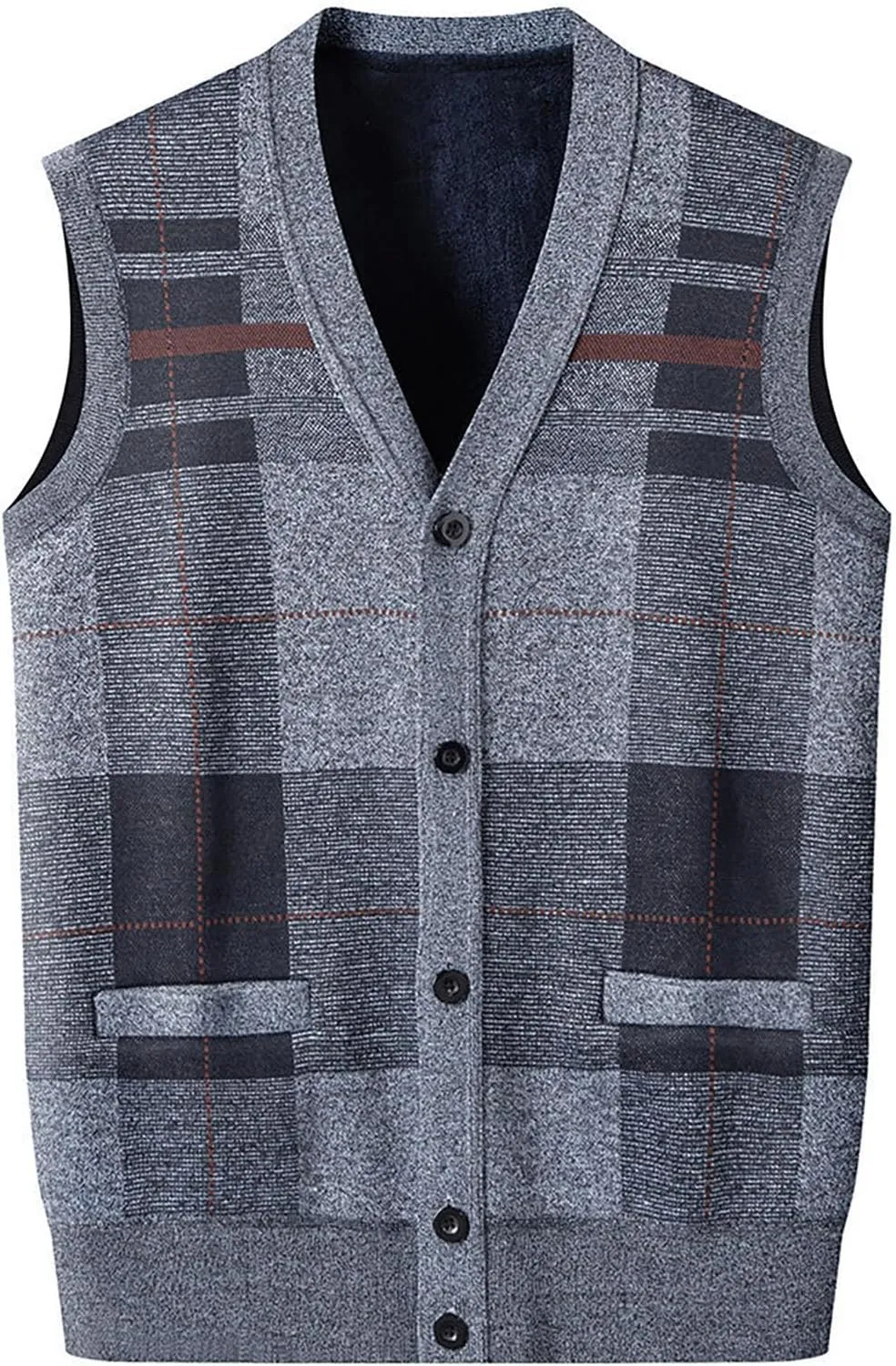 V Neck Plaid Sweater Vests for Men Classic Sleeveless Cardigan Vest Knitwear Button Up Autumn Winter Warm Tank Tops